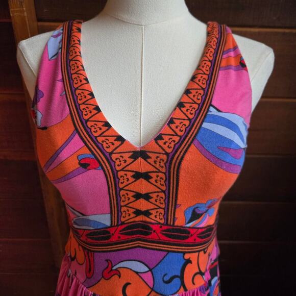 Hale Bob Vibrant Floral Maxi Dress S Cutout Back Boho Hippie Maximalist Sundress - Picture 2 of 10